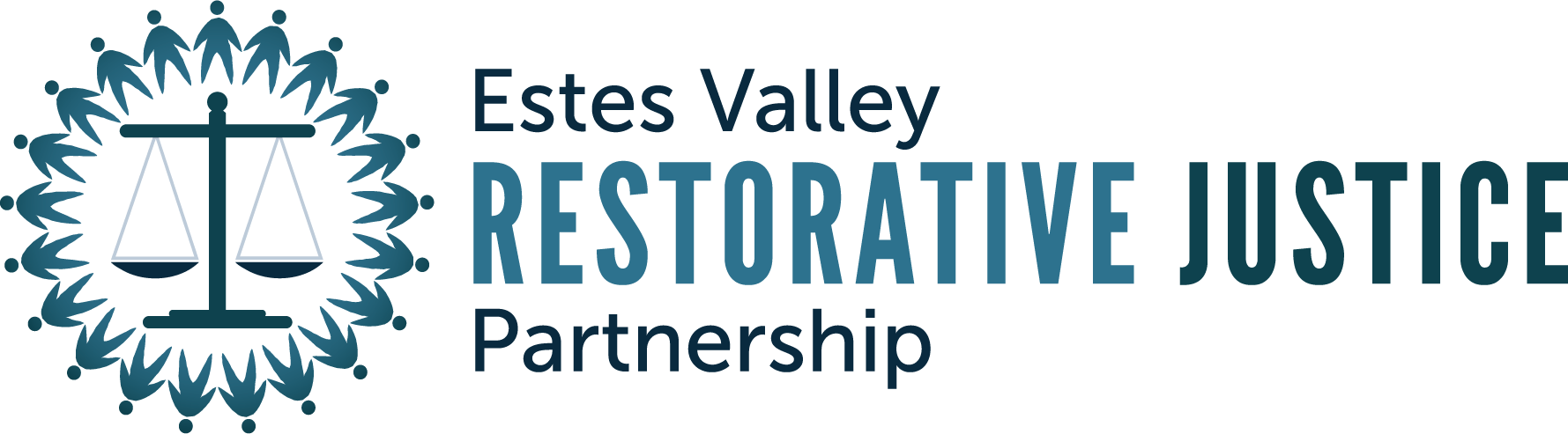 Estes Valley Restorative Justice Partnership logo - justice scale in circle of people